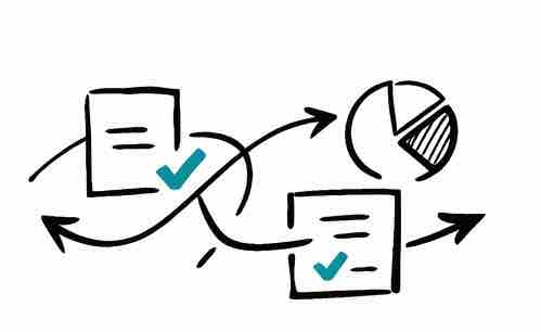 Illustration showing data flowing from documents into charts